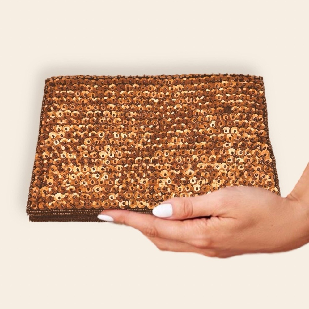 Vintage Walborg‎ Evening Bag Sequin Purse Clutch 60s 70s Copper Brown Folding